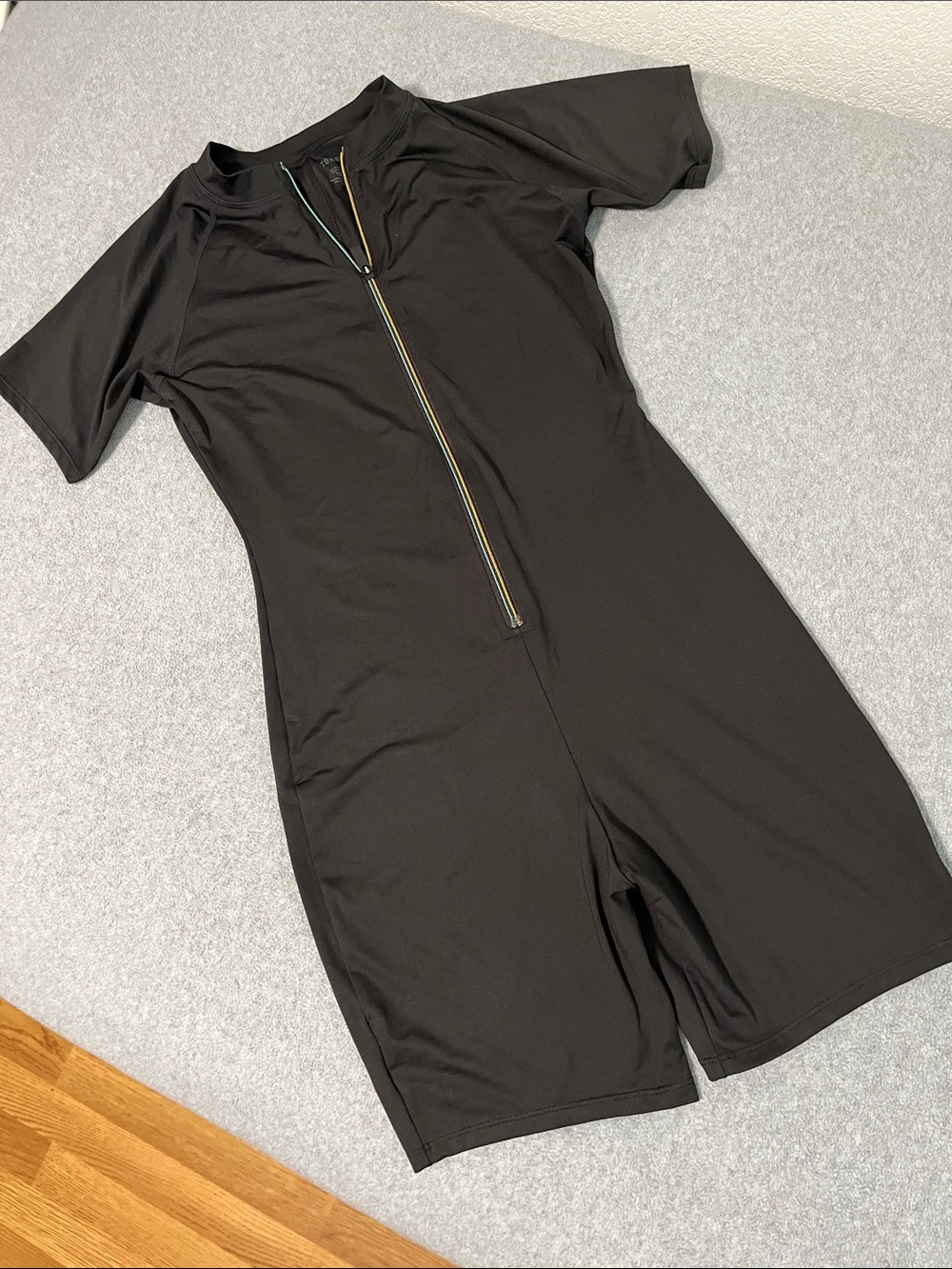 Tomboyx One Piece Swimsuit Romper Medium Shortsleeve Rainbow Zipper Black Indie